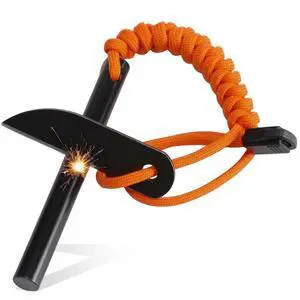 Flint and Steel Fire Starter: 4 Inch Ferro Rod Magnesium Rods Survival Tool with Paracord Handle Thicker Striker Flint and Steel Fire Starter: 4 Inch Ferro Rod Magnesium Rods Survival Tool with Paracord Handle Thicker Striker
