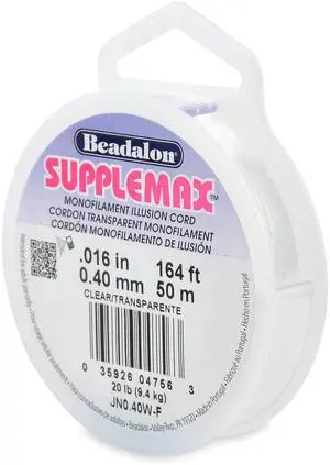 SuppleMax Illusion Beading Cord, 0.40 mm / 0.016 in, Clear Monofilament, 50 m / 164 ft SuppleMax Illusion Beading Cord, 0.40 mm / 0.016 in, Clear Monofilament, 50 m / 164 ft
