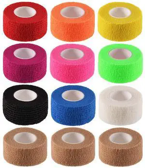 12 Pack 1" x 5 Yards Self Adhesive Elastic Bandage Wrap Stretch Self-Adherent Tape for First Aid,Sports, Wrist, Ankle (10 Colors) 12 Pack 1" x 5 Yards Self Adhesive Elastic Bandage Wrap Stretch Self-Adherent Tape for First Aid,Sports, Wrist, Ankle (10 Colors)