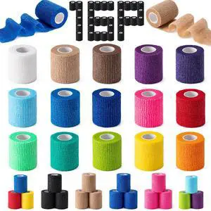 16 Pack Self Adhesive Bandage Wraps,2" X 5 Yards Non-Woven Elastic Cohesive Bandage Wrap, Color Athletic Tape for Wrist, Vet Wrap, Ankle Tape (Multicolour) 16 Pack Self Adhesive Bandage Wraps,2" X 5 Yards Non-Woven Elastic Cohesive Bandage Wrap, Color Athletic Tape for Wrist, Vet Wrap, Ankle Tape (Multicolour)