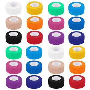 24 Pack Self Adherent Cohesive Wrap Bandages 1 Inches X 5 Yards, First Aid Tape, Elastic Self Adhesive Tape, Athletic, Sports wrap Tape, Bandage Wrap for Sports, Wrist, Ankle (Rainbow Color) 24 Pack Self Adherent Cohesive Wrap Bandages 1 Inches X 5 Yards, First Aid Tape, Elastic Self Adhesive Tape, Athletic, Sports wrap Tape, Bandage Wrap for Sports, Wrist, Ankle (Rainbow Color)