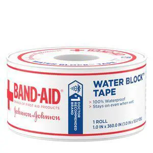 Brand First Aid Water Block 100% Waterproof Self-Adhesive Tape Roll for Durable Wound Care to Firmly Secure Bandages, 1 in by 10 yd Brand First Aid Water Block 100% Waterproof Self-Adhesive Tape Roll for Durable Wound Care to Firmly Secure Bandages, 1 in by 10 yd