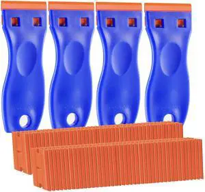4 PCS Plastic Razor Blade Scraper and 120 PCS Plastic Razor Blades, Cleaning Scraper Tool for Remover, Adhesive, Stickers, Decals, Glass, Labels, Cars Windows 4 PCS Plastic Razor Blade Scraper and 120 PCS Plastic Razor Blades, Cleaning Scraper Tool for Remover, Adhesive, Stickers, Decals, Glass, Labels, Cars Windows