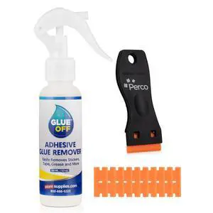 Glue Off Adhesive Sticker Remover 3.3 fl. oz & Scraper with Plastic Razor for Removing Labels (Adhesive Sticker Remover & Scraper w/Plastic Razor) Glue Off Adhesive Sticker Remover 3.3 fl. oz & Scraper with Plastic Razor for Removing Labels (Adhesive Sticker Remover & Scraper w/Plastic Razor)