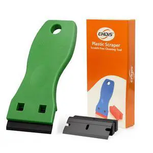 1.5" Plastic Razor Scraper with 10pcs Double Edged Plastic Blades for Removing Labels Stickers Decals on Glass Windows (Green) 1.5" Plastic Razor Scraper with 10pcs Double Edged Plastic Blades for Removing Labels Stickers Decals on Glass Windows (Green)