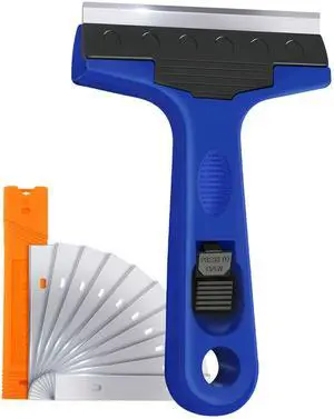 Razor Blade Scraper, 4" Scraper Tool with 10 Extra Replacement Metal Blades, Razor Scraper Remover for Cleaning Paint, Caulk, Adhesive, Label, Decal, Sticker from Window, Glass, Tile, Floor, Stove Top Razor Blade Scraper, 4" Scraper Tool with 10 Extra Replacement Metal Blades, Razor Scraper Remover for Cleaning Paint, Caulk, Adhesive, Label, Decal, Sticker from Window, Glass, Tile, Floor, Stove Top