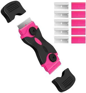 Razor Blade Scraper, Double Edged Razorblade Scraping Tool with 10 Pcs Razor Blades, Paint Scraper for Glass, Decals, Tint, Stickers, Labels, Caulk, Adhesive(Pink) Razor Blade Scraper, Double Edged Razorblade Scraping Tool with 10 Pcs Razor Blades, Paint Scraper for Glass, Decals, Tint, Stickers, Labels, Caulk, Adhesive(Pink)