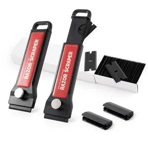 Plastic Razor Blade Scraper Tool with Blade Container 2PCS Razor Scraper with Extra 100PCS Plastic Blades for Adhesive Labels and Decals Sticker Removal on Car Window Glass Floor (W80) Plastic Razor Blade Scraper Tool with Blade Container 2PCS Razor Scraper with Extra 100PCS Plastic Blades for Adhesive Labels and Decals Sticker Removal on Car Window Glass Floor (W80)