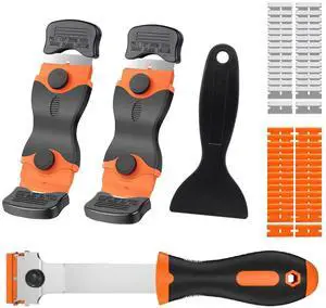 Razor Blade Scraper Tool Set, 4 Pack Paint Scrapers with 30 Plastic & 30 Metal Blades, Safe Non-Scratch Glass Scraper for Stickers & Paint Razor Blade Scraper Tool Set, 4 Pack Paint Scrapers with 30 Plastic & 30 Metal Blades, Safe Non-Scratch Glass Scraper for Stickers & Paint