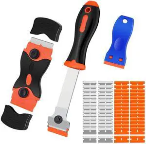 Razor Blade Scraper Tool, 3 Pack with 50 Plastic & 30 Metal Razor Blades, Cleaning Scraper for Removing Label, Registration Sticker, Tint, Grease from Windshield, Appliance, Glass Razor Blade Scraper Tool, 3 Pack with 50 Plastic & 30 Metal Razor Blades, Cleaning Scraper for Removing Label, Registration Sticker, Tint, Grease from Windshield, Appliance, Glass