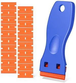 Plastic Razor Blade Scraper, Scraper Tool with 20 PCS Plastic Razor Blades for Removing Labels Adhesive Decals Sticker from Windows Glass (Blue) Plastic Razor Blade Scraper, Scraper Tool with 20 PCS Plastic Razor Blades for Removing Labels Adhesive Decals Sticker from Windows Glass (Blue)
