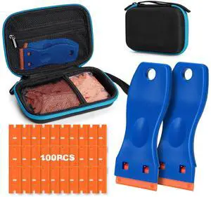 Plastic Razor Blade Scraper with Carry Case, 2 Pack Razor Scraper Set with 100 Pcs Razor Blades, Non Scratches Sticker Remover Tool for Cleaning Gaskets and Paints on Window Car Glass Plastic Razor Blade Scraper with Carry Case, 2 Pack Razor Scraper Set with 100 Pcs Razor Blades, Non Scratches Sticker Remover Tool for Cleaning Gaskets and Paints on Window Car Glass