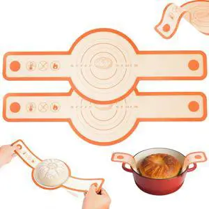 Silicone Bread Sling for Dutch Oven, 2 PCS Non-Stick & Easy Clean Reusable Silicone Bread Baking Mats with Long Handles, Easy to Transfer Sourdough Bread Silicone Bread Sling for Dutch Oven, 2 PCS Non-Stick & Easy Clean Reusable Silicone Bread Baking Mats with Long Handles, Easy to Transfer Sourdough Bread