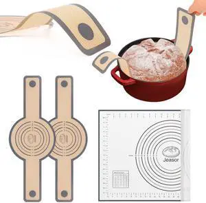 3 PCS Silicone Baking Mat Set, Silicone Bread Sling for Dutch Oven, Reusable Sourdough Bread Baking Supplies, Non-Stick and Easy Clean, with Long Handles 3 PCS Silicone Baking Mat Set, Silicone Bread Sling for Dutch Oven, Reusable Sourdough Bread Baking Supplies, Non-Stick and Easy Clean, with Long Handles