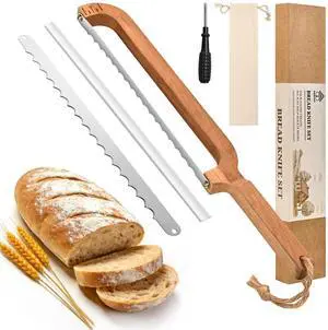 16" Wooden Bow Bread Knife with Measuring Scale Fiddle Bow Slicer for Homemade Bread & Sourdough, Serrated Stainless Steel Bread Saw for Artisan Loaves, Bagels & Baguettes 16" Wooden Bow Bread Knife with Measuring Scale Fiddle Bow Slicer for Homemade Bread & Sourdough, Serrated Stainless Steel Bread Saw for Artisan Loaves, Bagels & Baguettes