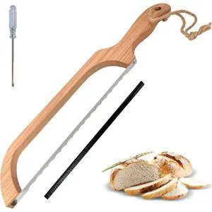 Bread Slicer for Homemade Bread,16" Wooden Sourdough Bread knife with Bow Design,Premium Stainless Steel Serrated Saw Bread cutter for Bagels, Baguettes and More Bread Slicer for Homemade Bread,16" Wooden Sourdough Bread knife with Bow Design,Premium Stainless Steel Serrated Saw Bread cutter for Bagels, Baguettes and More