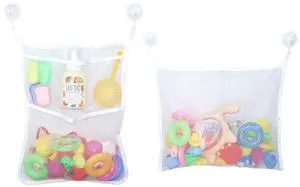 LEEFONE 2 PCS Mesh Bathtub Toy Holder Bag, 18 x 14 Inch Bath Toy Organizer, 4 Ultra Strong Hooks, White LEEFONE 2 PCS Mesh Bathtub Toy Holder Bag, 18 x 14 Inch Bath Toy Organizer, 4 Ultra Strong Hooks, White