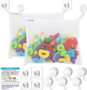 Bath Toy Net for Tub Large Bath Toy Storage, Mesh Bath Toy Holder for Bathtub, Quick Dry Bathroom Bag for Kids Shower, Hanging Basket Organizer with Strong 6 Suction Cups 4 Adhesive Hooks, 2 Pack Bath Toy Net for Tub Large Bath Toy Storage, Mesh Bath Toy Holder for Bathtub, Quick Dry Bathroom Bag for Kids Shower, Hanging Basket Organizer with Strong 6 Suction Cups 4 Adhesive Hooks, 2 Pack