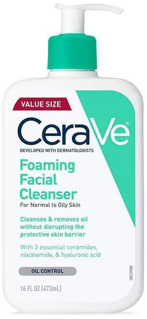 CeraVe Foaming Facial Cleanser, Daily Face Wash for Oily Skin, Hyaluronic Acid + Ceramides + Niacinamide, Fragrance Free, Non-Drying Oil Control Face Wash, 16 Fluid Ounces CeraVe Foaming Facial Cleanser, Daily Face Wash for Oily Skin, Hyaluronic Acid + Ceramides + Niacinamide, Fragrance Free, Non-Drying Oil Control Face Wash, 16 Fluid Ounces