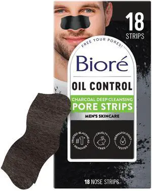 Biore Men's Charcoal Deep Cleansing Pore Strips, Blackhead Remover, 18 Ct Biore Men's Charcoal Deep Cleansing Pore Strips, Blackhead Remover, 18 Ct
