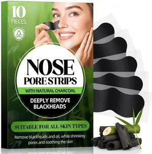Shaeva Natural Charcoal Pore Strips, Blackhead Remover Strip, for Oily Skin, Strawberry Nose, Deep Clean & Shrinking Pores & Smoothing Skin (10 pcs) Shaeva Natural Charcoal Pore Strips, Blackhead Remover Strip, for Oily Skin, Strawberry Nose, Deep Clean & Shrinking Pores & Smoothing Skin (10 pcs)