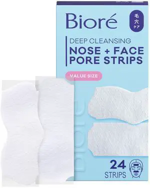 Bioré Nose+Face Blackhead Remover Strips, Deep Cleansing Strips for Nose, Chin, or Forehead, Instant Blackhead Removal and Pore Unclogging, Oil-free, Non-Comedogenic Use, Value Size 24 Count Bioré Nose+Face Blackhead Remover Strips, Deep Cleansing Strips for Nose, Chin, or Forehead, Instant Blackhead Removal and Pore Unclogging, Oil-free, Non-Comedogenic Use, Value Size 24 Count