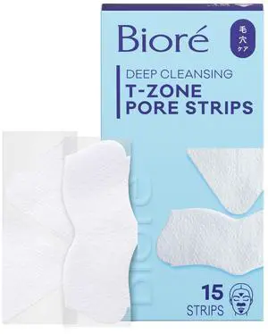 Bioré T-Zone Blackhead Remover Strips, Deep Cleansing Pore Strips, (5 Nose + 5 Face + 5 Chin Strips), Instant Pore Unclogging for the T-Zone Area, 15 Count Bioré T-Zone Blackhead Remover Strips, Deep Cleansing Pore Strips, (5 Nose + 5 Face + 5 Chin Strips), Instant Pore Unclogging for the T-Zone Area, 15 Count