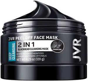 JVR Peel Off Face Mask, Blackhead Mask for Men, Charcoal Peel Off Black Mask, Facial Mask Refreshing and Deep Cleansing for All Skin Types 4.23 OZ JVR Peel Off Face Mask, Blackhead Mask for Men, Charcoal Peel Off Black Mask, Facial Mask Refreshing and Deep Cleansing for All Skin Types 4.23 OZ