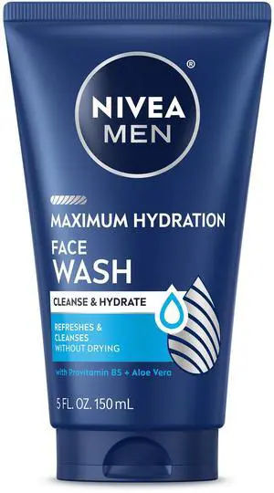 NIVEA MEN Maximum Hydration Face Wash, Face Wash with Provitamin B5 and Aloe Vera, Refreshes and Cleanses without Drying, 5 Fl Oz Tube NIVEA MEN Maximum Hydration Face Wash, Face Wash with Provitamin B5 and Aloe Vera, Refreshes and Cleanses without Drying, 5 Fl Oz Tube