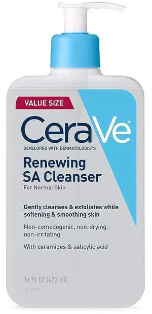 CeraVe, Renewing Salicylic Acid Cleanser, Formulated with Hyaluronic Acid, Niacinamide, and Ceramides, Gentle BHA Exfoliating Face Wash Smooths and Softens Skin, Non and Fragrance Free, 16 Ounce CeraVe, Renewing Salicylic Acid Cleanser, Formulated with Hyaluronic Acid, Niacinamide, and Ceramides, Gentle BHA Exfoliating Face Wash Smooths and Softens Skin, Non and Fragrance Free, 16 Ounce