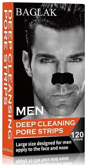 BAGLAK Men Blackhead Pore Strips - 120 Strips - Deep Cleansing - Face Nose Pores - Blackheads Removal - Large Size For Nose+Face BAGLAK Men Blackhead Pore Strips - 120 Strips - Deep Cleansing - Face Nose Pores - Blackheads Removal - Large Size For Nose+Face