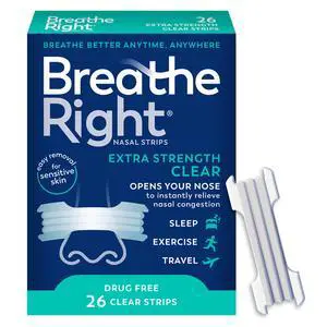 Breathe Right Nasal Strips | Extra Strength | Clear Nasal Strips | For Sensitive Skin | Help Stop Snoring | Drug-Free Snoring Solution & Nasal Congestion Relief Caused by Colds & Allergies | 26 Count Breathe Right Nasal Strips | Extra Strength | Clear Nasal Strips | For Sensitive Skin | Help Stop Snoring | Drug-Free Snoring Solution & Nasal Congestion Relief Caused by Colds & Allergies | 26 Count