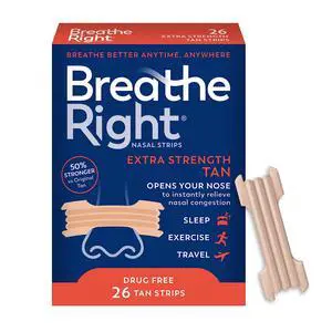 Breathe Right Nasal Strips, Extra Strength Tan Nose Strips, Drug-Free Nasal Congestion Relief for Better Breathing, Help Relieve Snoring, Caused by Colds & Allergies, Deviated Septum, 26ct Breathe Right Nasal Strips, Extra Strength Tan Nose Strips, Drug-Free Nasal Congestion Relief for Better Breathing, Help Relieve Snoring, Caused by Colds & Allergies, Deviated Septum, 26ct