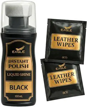 Eagle Black Liquid Shoe Polish for Shoes & Boots - Instant Shine Leather Polish with Built-In Sponge Applicator & 2 Cleaning Wipes | Cleans, Conditions & Restores Shine in Seconds Eagle Black Liquid Shoe Polish for Shoes & Boots - Instant Shine Leather Polish with Built-In Sponge Applicator & 2 Cleaning Wipes | Cleans, Conditions & Restores Shine in Seconds
