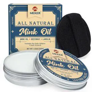 MEKER Mink Oil, Mink Oil for Leather Boots, All-Natural Leather Conditioner with Sponge, Restore Shoes, Jackets, Hats, Baseball Gloves, Saddles and Harnesses, 3.52oz MEKER Mink Oil, Mink Oil for Leather Boots, All-Natural Leather Conditioner with Sponge, Restore Shoes, Jackets, Hats, Baseball Gloves, Saddles and Harnesses, 3.52oz