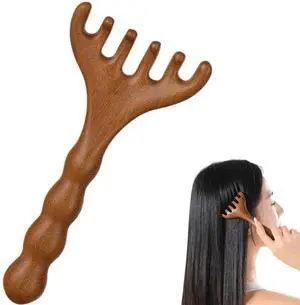 KINTEGOOD Sandalwood Scalp Massager, Wooden Gua Sha Face Neck Acupoint Tool KINTEGOOD Sandalwood Scalp Massager, Wooden Gua Sha Face Neck Acupoint Tool