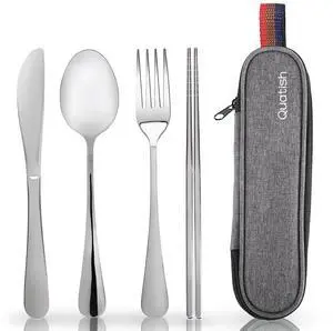 Travel Utensils with Case, Quatish Portable Silverware Set for Work, Stainless Steel Reusable Travel Cutlery, Fork and Spoon Set for Camping, Picnic, Gadgets, Lunch Box for Men, Christmas Gift, Silver Travel Utensils with Case, Quatish Portable Silverware Set for Work, Stainless Steel Reusable Travel Cutlery, Fork and Spoon Set for Camping, Picnic, Gadgets, Lunch Box for Men, Christmas Gift, Silver