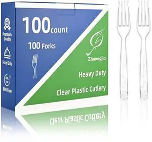 100 Count Extra Heavy Duty Clear Plastic Forks Disposable, BPA-Free, Heat Resistant, Durable Disposable Forks Bulk for Catering & Events Party Supplies 100 Count Extra Heavy Duty Clear Plastic Forks Disposable, BPA-Free, Heat Resistant, Durable Disposable Forks Bulk for Catering & Events Party Supplies