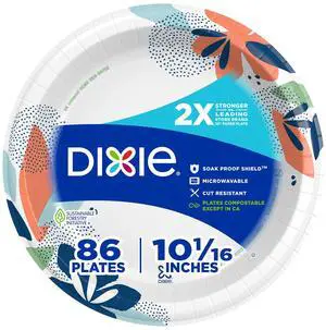Dixie Large Paper Plates, 10 Inch, 86 Count, 2X Stronger*, Microwave-Safe, Soak-Proof, Cut Resistant, Disposable Plates For Everyday Breakfast, Lunch, & Dinner Meals Dixie Large Paper Plates, 10 Inch, 86 Count, 2X Stronger*, Microwave-Safe, Soak-Proof, Cut Resistant, Disposable Plates For Everyday Breakfast, Lunch, & Dinner Meals