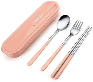 iNKULEER Travel cutlery set, 18/8 stainless steel cutlery, Reusable utensils set with case, Portable Silverware Lunch Box for Camping and Office (Pink) iNKULEER Travel cutlery set, 18/8 stainless steel cutlery, Reusable utensils set with case, Portable Silverware Lunch Box for Camping and Office (Pink)