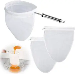 WMKGG Ultra Fine Mesh Strainer Bags,Cheese Cloth Bag for Straining, with Stainless Steel Handle Frame for Juices,Nut Milk,Fresh Cheese,Yogurt (Small Size)(4.95"Wx9.6"D) WMKGG Ultra Fine Mesh Strainer Bags,Cheese Cloth Bag for Straining, with Stainless Steel Handle Frame for Juices,Nut Milk,Fresh Cheese,Yogurt (Small Size)(4.95"Wx9.6"D)