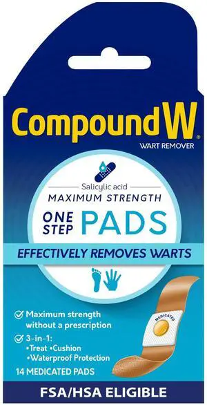 Compound W Wart Remover Maximum Strength One Step Pads with Salicylic Acid, 14 Medicated Pads Compound W Wart Remover Maximum Strength One Step Pads with Salicylic Acid, 14 Medicated Pads