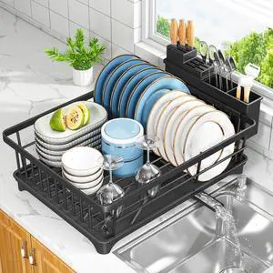 Dish Drying Rack - Space-Saving Small Dish Rack for Kitchen Counter, Rust-Resistant Kitchen Drying Rack, Compact Dish Drainer Organizer with Utensil Holder for Home Kitchen, Black Dish Drying Rack - Space-Saving Small Dish Rack for Kitchen Counter, Rust-Resistant Kitchen Drying Rack, Compact Dish Drainer Organizer with Utensil Holder for Home Kitchen, Black