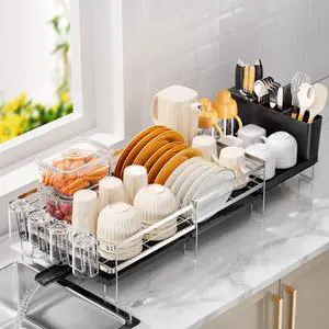 Stainless Steel Dish Drying Rack, Expandable Dish Drainer, Anti-Rust Large Dish Racks for Kitchen Counter, Dish Strainers with Drainboard, Utensil & Cup Holder, 13.4"-28.7" L x 11.8" W, Silver Stainless Steel Dish Drying Rack, Expandable Dish Drainer, Anti-Rust Large Dish Racks for Kitchen Counter, Dish Strainers with Drainboard, Utensil & Cup Holder, 13.4"-28.7" L x 11.8" W, Silver