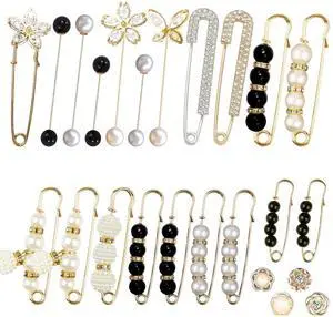 24 Pieces Pearl Crystal Brooch Safety Pins Button Pins Pant Waist Tightener Pins for Clothes Sweater Shawl Collar Dress Cardigan Shirt Jeans Decoration Accessories for Women Girls(Classic) 24 Pieces Pearl Crystal Brooch Safety Pins Button Pins Pant Waist Tightener Pins for Clothes Sweater Shawl Collar Dress Cardigan Shirt Jeans Decoration Accessories for Women Girls(Classic)
