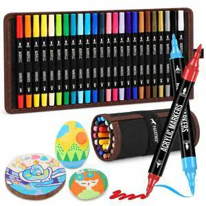 Pagather 24 Colors Acrylic Paint Markers, Dual Tip with Fine Tip and Brush Tip Pens for Stone, Wood, Calligraphy, Canvas, Ceramic, Metal, Glass, Rock Painting, DIY Crafts Art Supplies Kit Pagather 24 Colors Acrylic Paint Markers, Dual Tip with Fine Tip and Brush Tip Pens for Stone, Wood, Calligraphy, Canvas, Ceramic, Metal, Glass, Rock Painting, DIY Crafts Art Supplies Kit