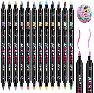 SZTCECDM 24 Double-Ended Acrylic Paint Pens, 48 Colors - Dual-Tip Brush Markers Set, Each Marker Has Two Colors for Painting on Wood, Fabric, Metal, Ceramic & DIY Art Marker Pens SZTCECDM 24 Double-Ended Acrylic Paint Pens, 48 Colors - Dual-Tip Brush Markers Set, Each Marker Has Two Colors for Painting on Wood, Fabric, Metal, Ceramic & DIY Art Marker Pens