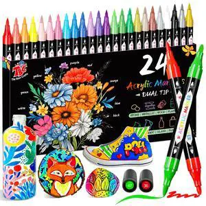 Acrylic Paint Markers, 24 Colors Dual Tip Waterproof, Non-Toxic, Fast-Drying Art Pens for Rock Painting, Wood, Glass, Ceramic, Fabric Art Supplies for Artists & Hobbyists Acrylic Paint Markers, 24 Colors Dual Tip Waterproof, Non-Toxic, Fast-Drying Art Pens for Rock Painting, Wood, Glass, Ceramic, Fabric Art Supplies for Artists & Hobbyists
