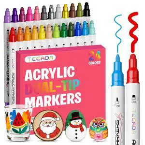 TEDECA 24 Colors Acrylic Paint Markers, Dual-Tip Acrylic Paint Pens for Fabric, Stone, Ceramic, Glass, Wood, Canvas, Metal, Rock Painting - Christmas Gift DIY Crafts Art Supplies, Fine and Dot Tip TEDECA 24 Colors Acrylic Paint Markers, Dual-Tip Acrylic Paint Pens for Fabric, Stone, Ceramic, Glass, Wood, Canvas, Metal, Rock Painting - Christmas Gift DIY Crafts Art Supplies, Fine and Dot Tip