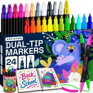 ARTISTRO 24 Precision Dual-Tip Acrylic Paint Markers Paint Pens Set with Dot & Fine Tips for Fabric, Rock, Glass, Wood, Coloring Books Arts & Crafts Gift Classroom Must Haves & School Supplies ARTISTRO 24 Precision Dual-Tip Acrylic Paint Markers Paint Pens Set with Dot & Fine Tips for Fabric, Rock, Glass, Wood, Coloring Books Arts & Crafts Gift Classroom Must Haves & School Supplies